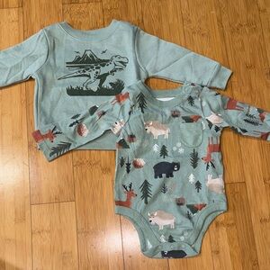 Granimals Green Dinosaur and Animal Print Kids One Piece Set